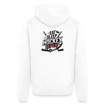 Manger Sommeil Hockey Répéter – Vie sportive des amateurs de hockey - Veste à capuche bio Premium Unisexe - blanc - Dos - Thijin (182cm)