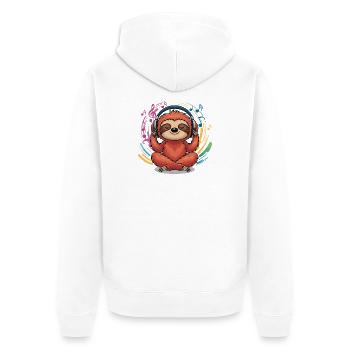  Entspanntes Faultier Mit Kopfhörern Musik Yoga - Unisex Premium Bio Zip Hoodie - Weiß - Hinten - Thijin (182cm)