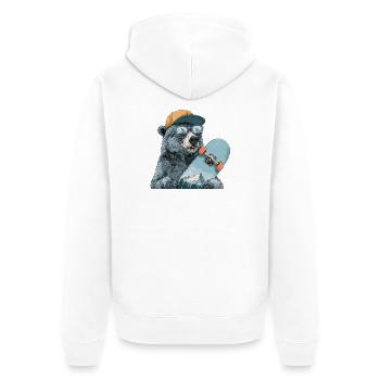 Bär Skater mit Bergreflexion - Unisex Premium Bio Zip Hoodie - Weiß - Hinten - Thijin (182cm)
