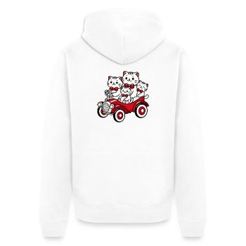 Katzenfamilie im roten Oldtimer - Unisex Premium Bio Zip Hoodie - Weiß - Hinten - Thijin (182cm)