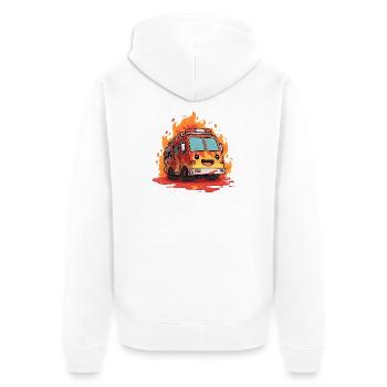Kawaii Feuerwehrauto Flammen - Unisex Premium Bio Zip Hoodie - Weiß - Hinten - Thijin (182cm)
