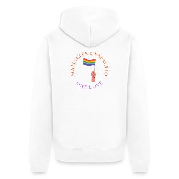 Un drapeau de la fierté d’amour Étreinte - Veste à capuche bio Premium Unisexe - blanc - Dos - Thijin (182cm)