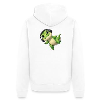Cute T-Rex Dino with Headphones Dancing Music - Unisex Premium Organic Zip Hoodie - white - Back - Thijin (182cm)
