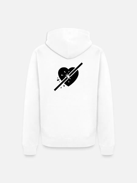 Broken Heart Cracked Cut - Unisex Premium Organic Zip Hoodie - white