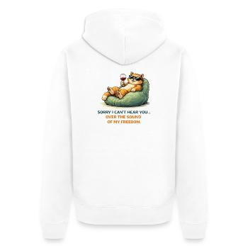 Entspanntes Katzenwein-Meme - Unisex Premium Bio Zip Hoodie - Weiß - Hinten - Thijin (182cm)