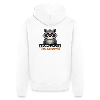 Late-Night Raccoon Superpower - Unisex Premium Organic Zip Hoodie - white - Back - Thijin (182cm)
