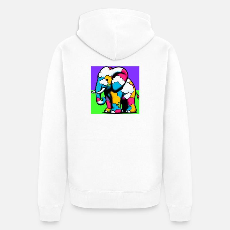 Éléphant avec Nuage et Nuages - Veste à capuche bio Premium Unisexe - blanc