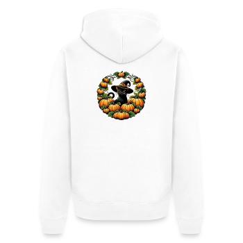 Pumpkin Circle Witch Cat - Unisex Premium Organic Zip Hoodie - white - Back - Thijin (182cm)