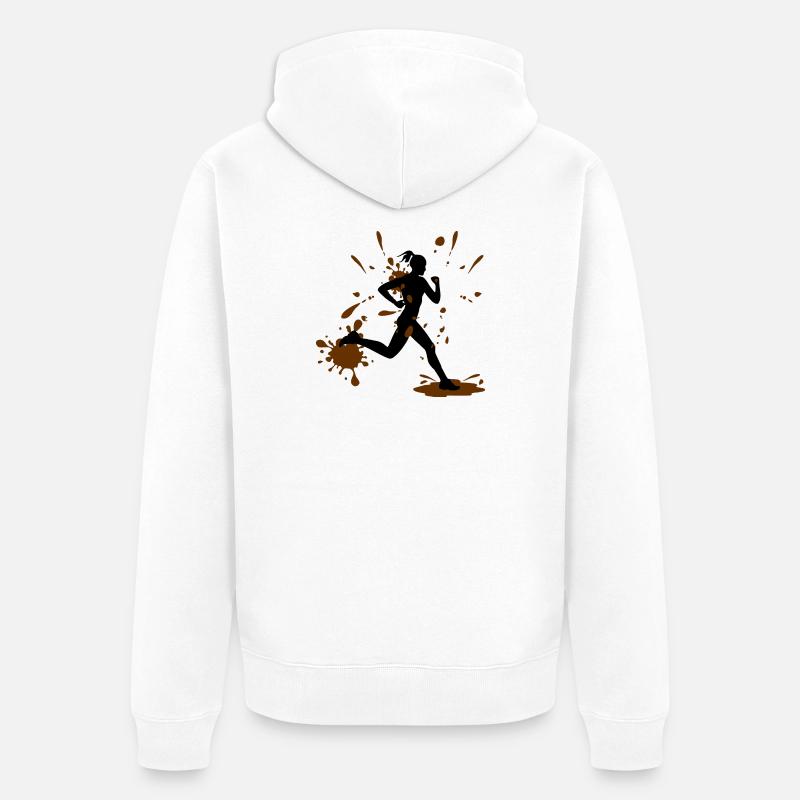 Mud Run Woman – Modder Runner Challenge - Unisex Premium Bio Zip Hoodie - Weiß
