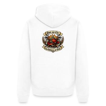 Feuerwehr Emblem mit Helm und Äxten - Unisex Premium Bio Zip Hoodie - Weiß - Hinten - Thijin (182cm)