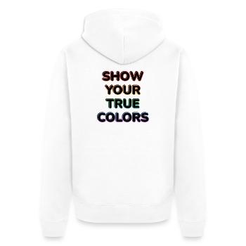 Zeig deine wahren Farben LGBT-Stolz - Unisex Premium Bio Zip Hoodie - Weiß - Hinten - Thijin (182cm)