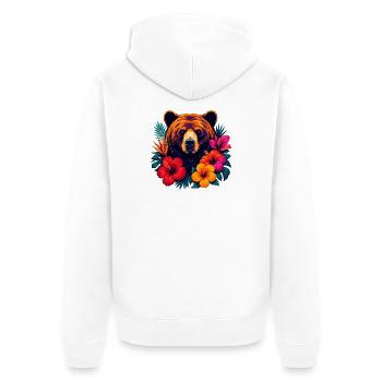 Tropical bear head with hibiscus flowers - Unisex Premium Organic Zip Hoodie - white - Back - Thijin (182cm)