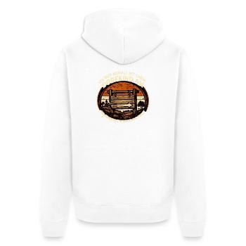 Dorfkind Warnschild Rustikal Retro - Unisex Premium Bio Zip Hoodie - Weiß - Hinten - Thijin (182cm)
