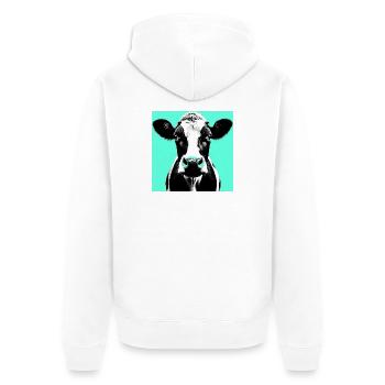 Kuh - Unisex Premium Bio Zip Hoodie - Weiß - Hinten - Thijin (182cm)