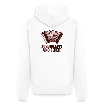 Akkordeon - Ausgeklappt und bereit - Unisex Premium Bio Zip Hoodie - Weiß - Hinten - Thijin (182cm)