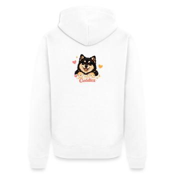Finnischer Lapphund – Nur zum Kuscheln da - Unisex Premium Bio Zip Hoodie - Weiß - Hinten - Thijin (182cm)