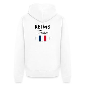 Reims Frankreich Koordinaten Reise Souvenir - Unisex Premium Bio Zip Hoodie - Weiß - Hinten - Thijin (182cm)