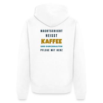 Pflege Nachtschicht Kaffee und durchhalten - Unisex Premium Bio Zip Hoodie - Weiß - Hinten - Thijin (182cm)