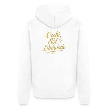 Café, Sol & Liberdade – Vintage-Tippfehler - Unisex Premium Bio Zip Hoodie - Weiß - Hinten - Thijin (182cm)