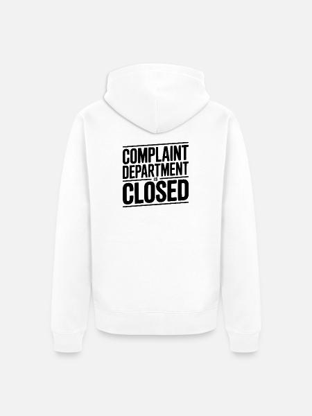 Die Beschwerdeabteilung ist geschlossen - Unisex Premium Bio Zip Hoodie - Weiß