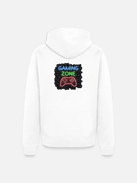 Gaming Zone Design für Gamer Zocker - Unisex Premium Bio Zip Hoodie - Weiß