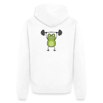 Frosch Gewichtheber Muskelaufbau Comic - Unisex Premium Bio Zip Hoodie - Weiß - Hinten - Thijin (182cm)