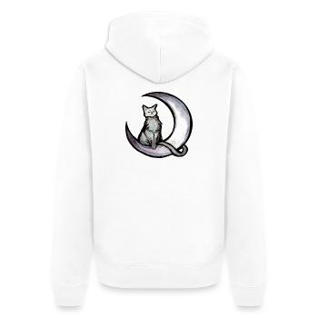 Mondbeschienene Katze auf dem Mondsichel - Unisex Premium Bio Zip Hoodie - Weiß - Hinten - Thijin (182cm)