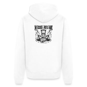 Keine Ausreden, hustle harter Schädel - Unisex Premium Bio Zip Hoodie - Weiß - Hinten - Thijin (182cm)