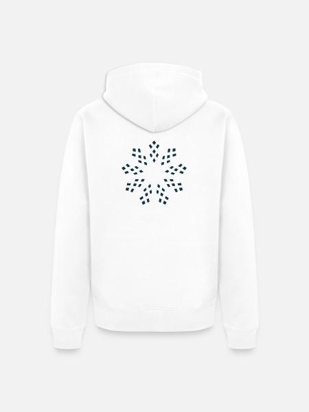 Dunkelblaue Geometrische Schneeflocke - Unisex Premium Bio Zip Hoodie - Weiß