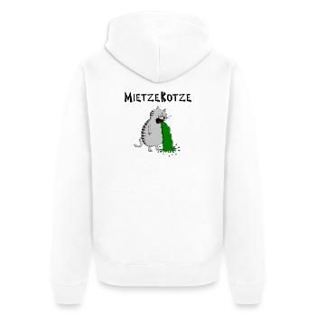 Mietzekatze muss kotzen = MietzeKotze - Unisex Premium Bio Zip Hoodie - Weiß - Hinten - Thijin (182cm)