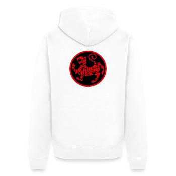 Shotokan Karate Logo Emblem Tiger rot auf schwarz - Unisex Premium Bio Zip Hoodie - Weiß - Hinten - Thijin (182cm)