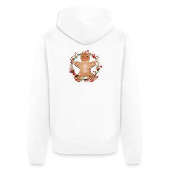 fröhlicher Lebkuchenmann im Plätzchen Kranz - Unisex Premium Bio Zip Hoodie - Weiß - Hinten - Thijin (182cm)