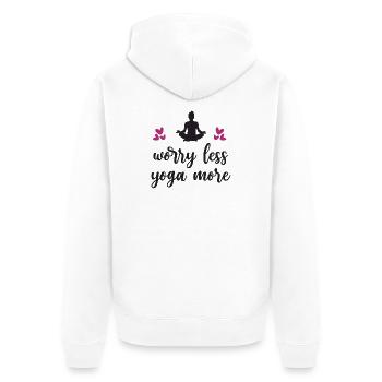 Worry Less Yoga More - Unisex Premium Organic Zip Hoodie - white - Back - Thijin (182cm)