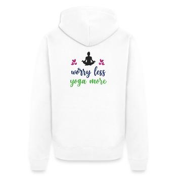 Worry Less Yoga More - Unisex Premium Organic Zip Hoodie - white - Back - Thijin (182cm)