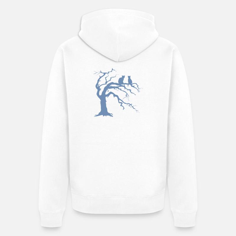 Dead tree with 2 cats silhouette - Unisex Premium Organic Zip Hoodie - white