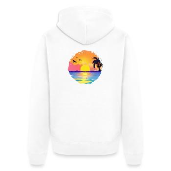 Aquarelle de plage de coucher de soleil d’été - Veste à capuche bio Premium Unisexe - blanc - Dos - Thijin (182cm)