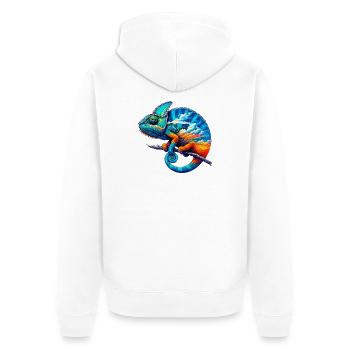Chamäleon - Unisex Premium Bio Zip Hoodie - Weiß - Hinten - Thijin (182cm)