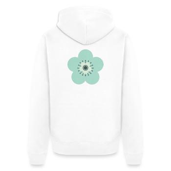 Vert menthe et fleur bleue - Veste à capuche bio Premium Unisexe - blanc - Dos - Thijin (182cm)