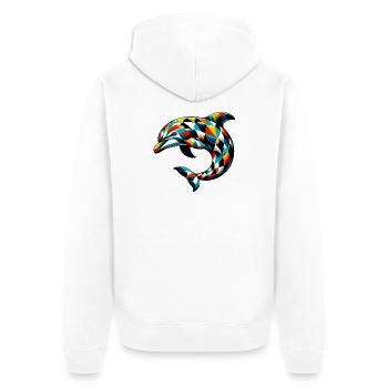 Harlekin-Delfin - Unisex Premium Bio Zip Hoodie - Weiß - Hinten - Thijin (182cm)
