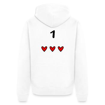 1. 1 Jahr. 1. JUBILÄUM. 1-JÄHRIGES JUBILÄUM - Unisex Premium Bio Zip Hoodie - Weiß - Hinten - Thijin (182cm)