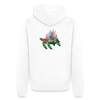 Colorful Exotic Water Turtle with Coral - Unisex Premium Organic Zip Hoodie - white - Back - Thijin (182cm)
