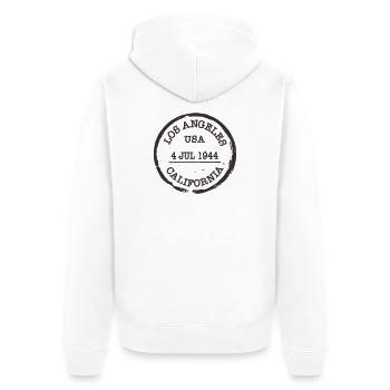 Cachet de la poste de voyage vintage de Los Angeles en Californie - Veste à capuche bio Premium Unisexe - blanc - Dos - Thijin (182cm)