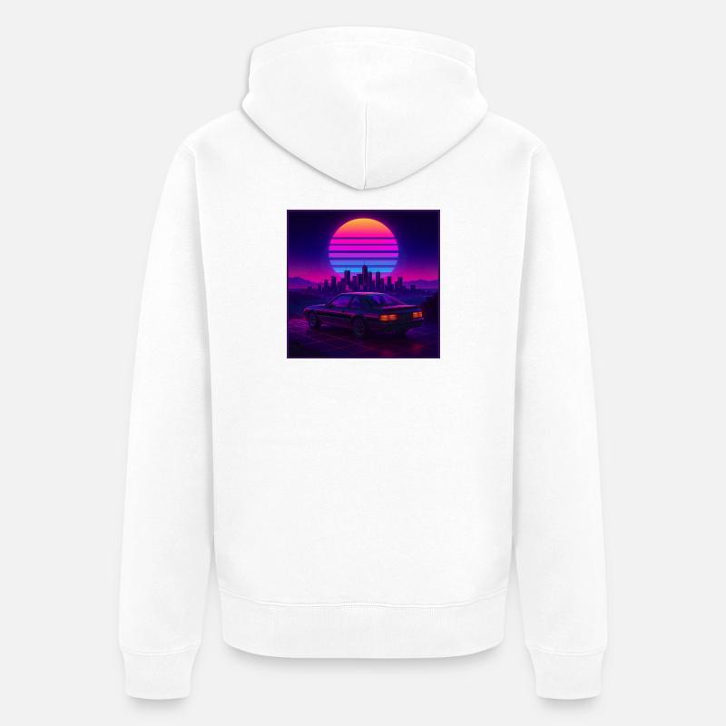 Neon Outrun Sunset Car – Synthwave rétro - Veste à capuche bio Premium Unisexe - blanc