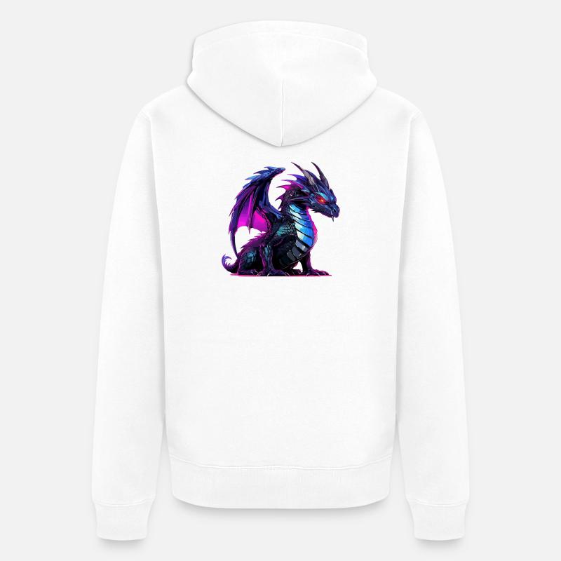 Illustration de dragon néon sur noir - Veste à capuche bio Premium Unisexe - blanc