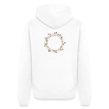 Eleganter Weihnachtskranz in Gold und Creme - Unisex Premium Bio Zip Hoodie - Weiß - Hinten - Thijin (182cm)