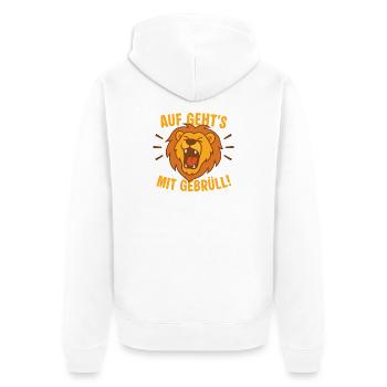 Löwenruf: Auf geht's Mit Gebrüll - Unisex Premium Bio Zip Hoodie - Weiß - Hinten - Thijin (182cm)