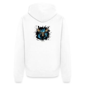 Peinture à l’aquarelle bleue tête d’orignal nordique - Veste à capuche bio Premium Unisexe - blanc - Dos - Thijin (182cm)
