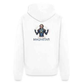 Faraday Magnetar in Rüstung - Unisex Premium Bio Zip Hoodie - Weiß - Hinten - Thijin (182cm)