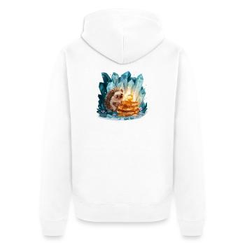 Igel mit goldenen Pfannkuchen - Unisex Premium Bio Zip Hoodie - Weiß - Hinten - Thijin (182cm)