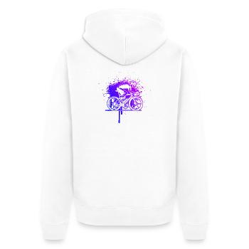 Roadbike Stil für jeden Anlass - Unisex Premium Bio Zip Hoodie - Weiß - Hinten - Thijin (182cm)